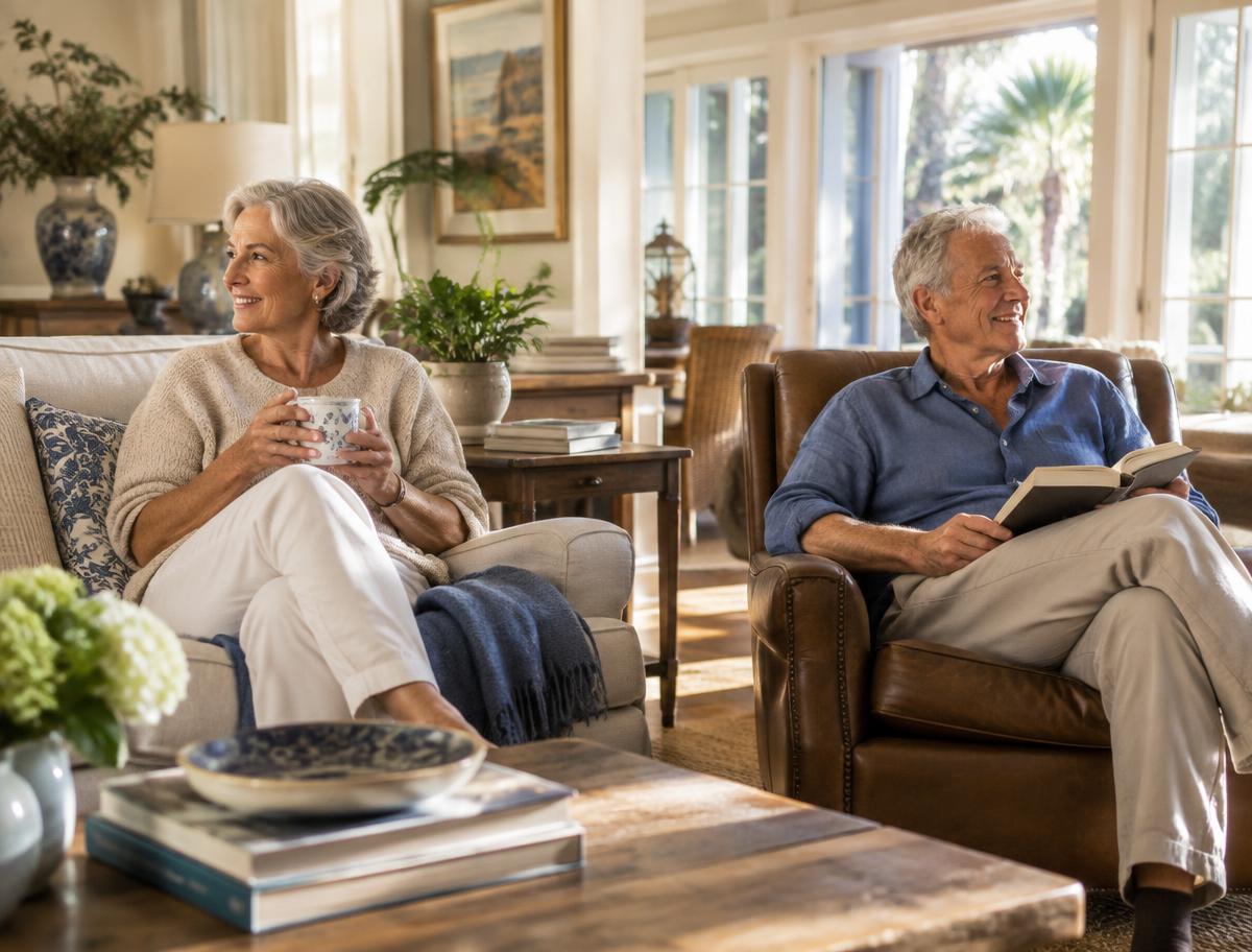 Older couple relaxing together in a comfortable home
